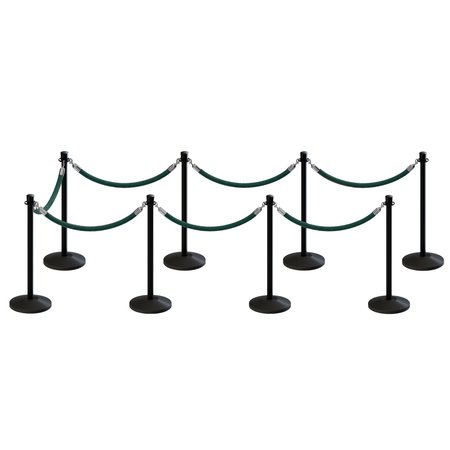 MONTOUR LINE Stanchion Post and Rope Kit Black, 8 Crown Top 7 Green Rope C-Kit-8-BK-CN-7-PVR-GN-PS